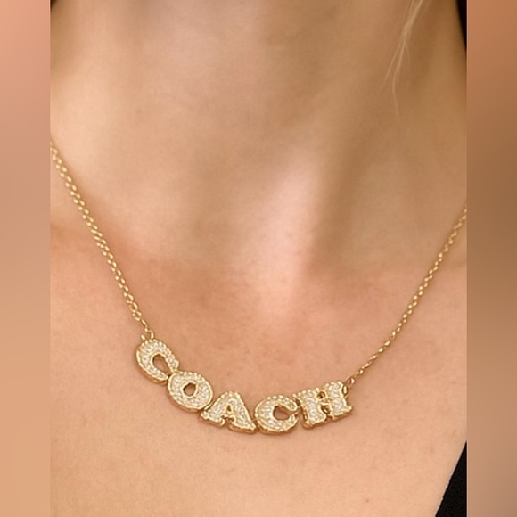Coach Gold Necklace W Rhinestone Accents NEW - Picture 1 of 12